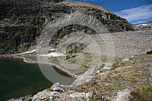 Hiking in MÃ¶lltaler Glacier area, high mountains, glacier, waterdams and cows on pastures