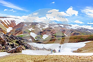 Hiking in national park Landmannalaugar, Fjallabak Nature Reserve. Iceland