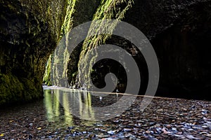 Hiking in Oneonta Gorge trail, Oregon.