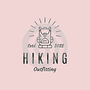 hiking outfitting and sunburst line art logo vector symbol illustration design
