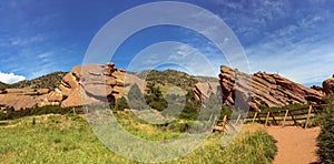 Hiking path around rock formations at Red Rocks Park and Ampitheatre