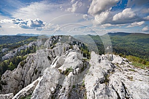 Hiking path through the karst wilderness of Bijele stijene natural reserve, Croatia