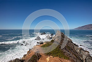 Hiking path on ridge of original Ragged Point at Big Sur on the Central Coast of California United States