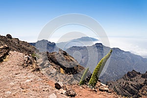 Hiking path on the Roque de los Muchachos at the island of La Palma