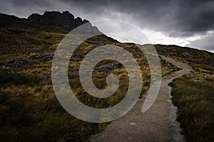 Hiking path to the Old Man of Storr, Isle of Skye, Highland, Scotland