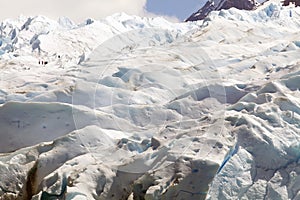 Hiking on the Perito Moreno Glacier view from Brazo Rico in the Argentino Lake in Patagonia, Argentina