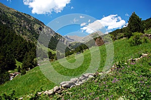 Hiking in Pyrenees mountains in Andorra