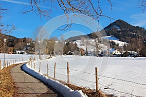 Hiking road schliersee, german winter landscape