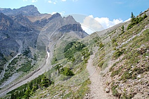 Hiking in rocky mountains