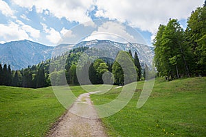 hiking route from Kreuth to Blauberge mountains, spring landscape upper bavaria