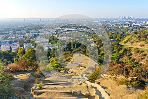 Hiking in Runyon Canyon Park with City View of Los Angeles