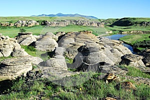 Hiking in sandstone field