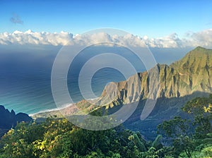 Hiking the scenic Kalalau Trail to the scenic Na Pali Coast in Kauai Hawaii photo