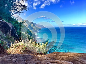 Hiking the scenic Kalalau Trail to the scenic Na Pali Coast in Kauai Hawaii