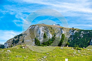 Hiking on the Schafberg hill, Austria. Schafberg by Sankt Wolfgang im Salzkammergut on lake Mondsee