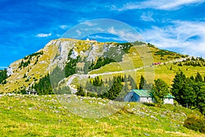 Hiking on the Schafberg hill, Austria. Schafberg by Sankt Wolfgang im Salzkammergut on lake Mondsee