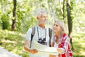 Hiking senior couple