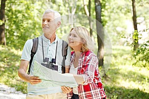 Hiking senior couple