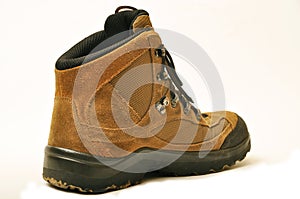 Hiking shoes and a white background, Sturdy hiking boots