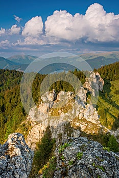 Hiking in slovakia mountains. View from the hills. Ostra, tlsta Peak, Velka Fatra, Slovakia.