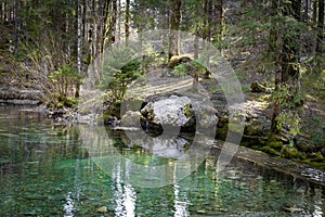 Hiking by source of kamniska bistrica in wintertime, slovenia