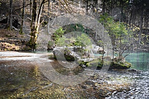 Hiking by source of kamniska bistrica in wintertime, slovenia