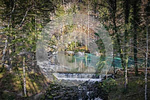 Hiking by source of kamniska bistrica in wintertime, slovenia