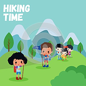 Hiking Time Illustration Vector Art Logo