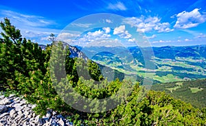 Hiking to the Entschenkopf Mountain, beautiful mountain scenery of Allgaeu Alps, at Fischen im Allgaeu and Oberstdorf, Bavaria,