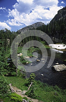 Hiking trail along a stream in Rocky Mountains