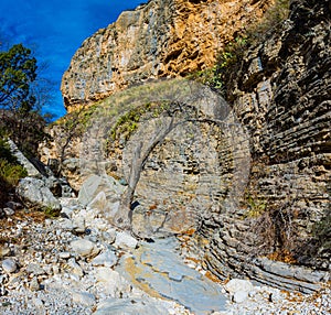 Hiking Trail Through Boulders and Streambed on The Devil\'s Hall Trail