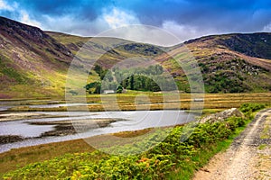 Hiking trail in Cairngorms National Park. Angus, Scotland, UK.