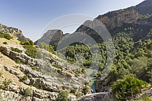 Hiking trail Caminito del Rey.View of Gorge of Gaitanes in El Ch