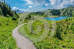 Hiking trail down to Rock Isle Lake in the Sunshine Meadows