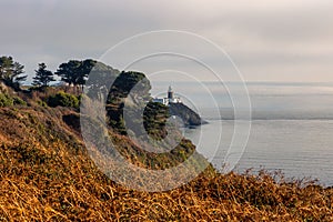 Hiking trail on Howth Island, Dublin, Ireland and Baily Lighthouse