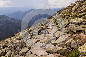 Hiking trail at Krupova Hola mountain in Nizke Tatry mountains, Slovak