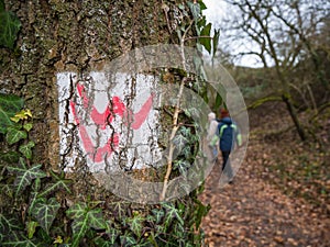 Hiking on the trail of Lahnwanderweg near Runkel, Hessen, Germany