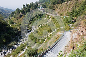 Hiking trail leading from Bhagsu Village to Bhagsunag Waterfall in Bhagsu Village, Dharamsala, Himachal Pradesh, India