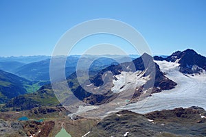 Hiking trail leading from Ridnaun Valley to the top of Wilder Freiger glacier located in Alps on the border of Austria and Italy,