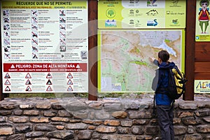 Hiking trail map in Ordesa valley, Spain