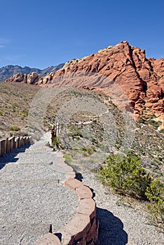 A hiking trail with a Mountain View at Red Rock Canyon Nature Conservancy