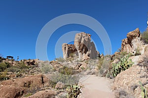 A hiking trail through the mountainous, desert landscape in Superior, Arizona