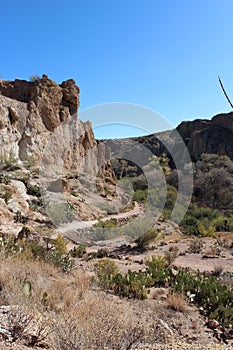 A hiking trail through the mountainous, desert landscape in Superior, Arizona