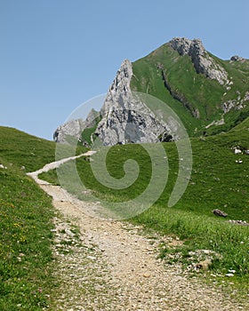 Hiking trail and peak on the Meglisalp