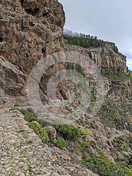 Hiking trail in Pilancones Natural Park on Gran Canaria island in Spain