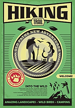 Hiking trail promotional retro poster design