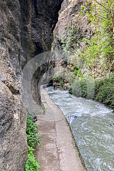 Hiking trail of Sabina over Monachil river in Monachil, Granada