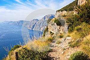 The hiking trail Sentiero degli Dei   Path of the Gods along the Amalfi Coast  from Agerola to Nocelle, Province of Salerno,  Ca