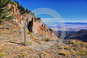 Hiking Trail Sign Deseret Peak Trail Stansbury Mountains, Rocky Mountains, Utah.