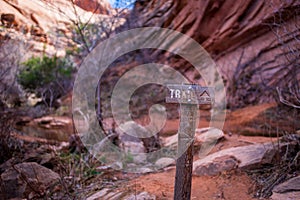 Hiking Trail Sign in Red Rock Canyon near Moab